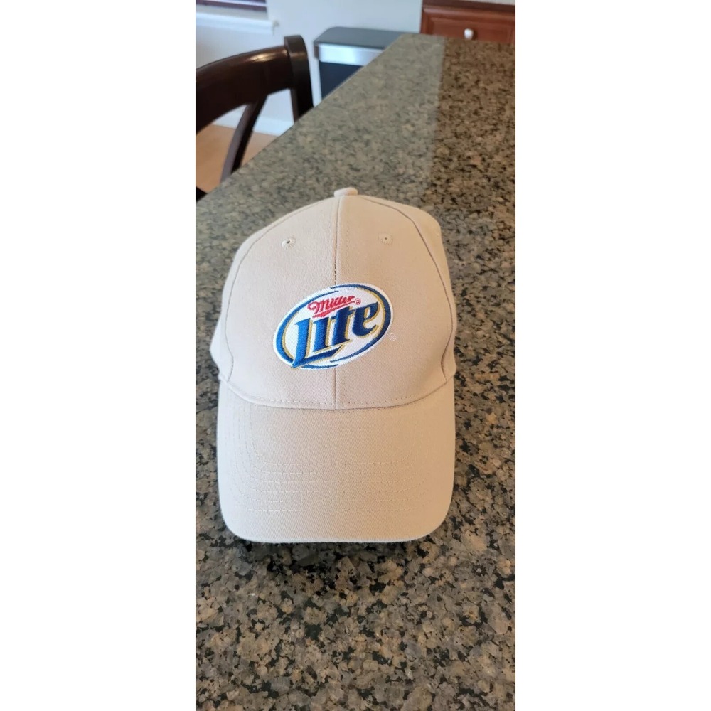 Vintage Miller Lite Beer Hat Tan Baseball Trucker Strapback Cap Acme New Rare